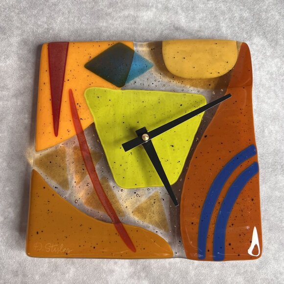 Colorful Geometric Fused Glass Wall Clock By Danielle Styles Battery Operated - Picture 4 of 12